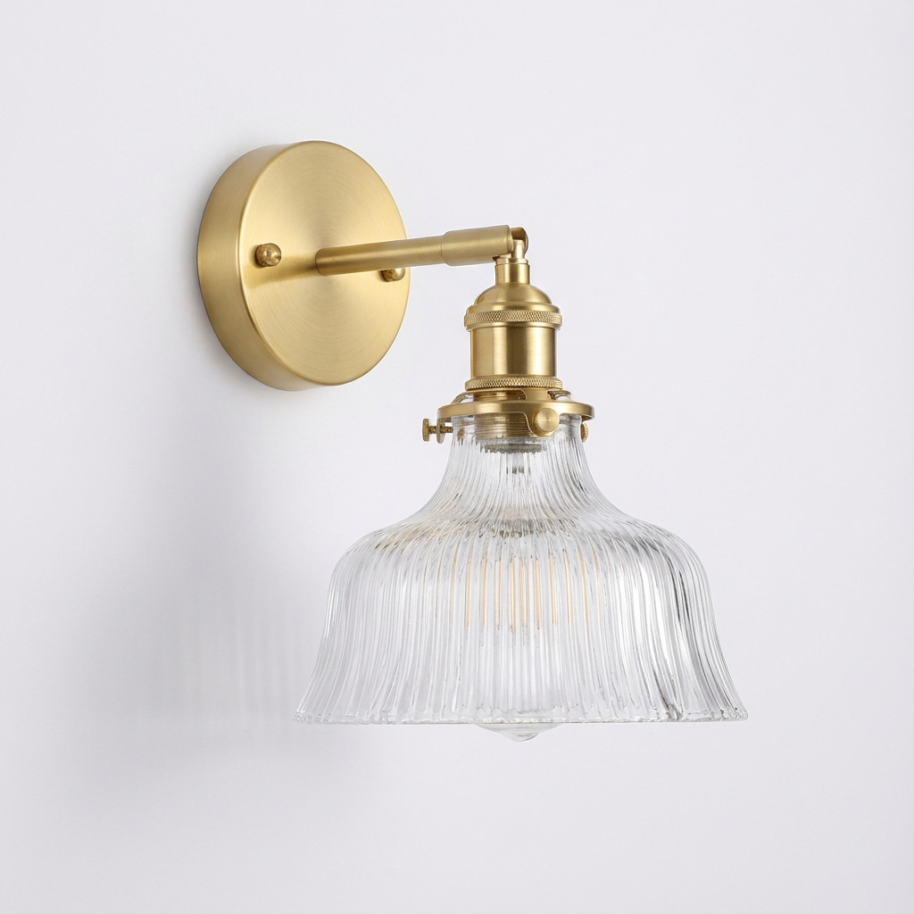 HyggeBrass | Væglampe Vintage – Messing Glas Blomst