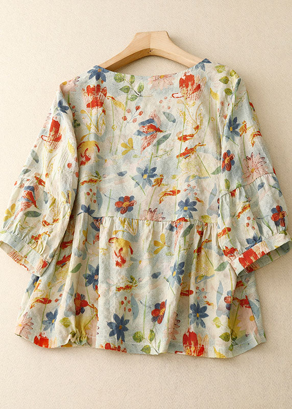 Rune™ | Blomstret Bomuld-Hør Bluse