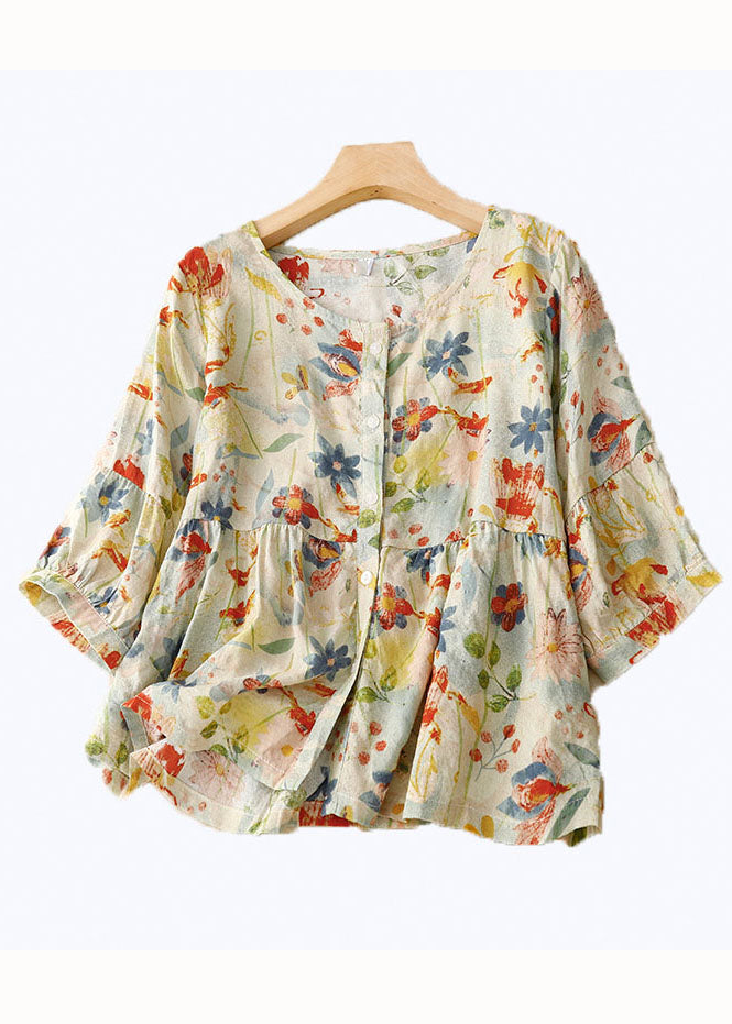 Rune™ | Blomstret Bomuld-Hør Bluse