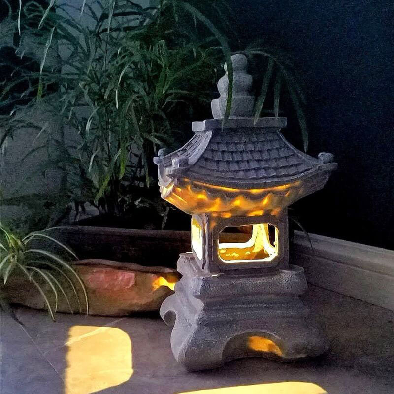 Japansk Zen Solar Pagoda Sten LED Udendørs Have 1-Lys