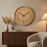 NordicOak | Vægur Skandinavisk - Trådløs Stille Træ