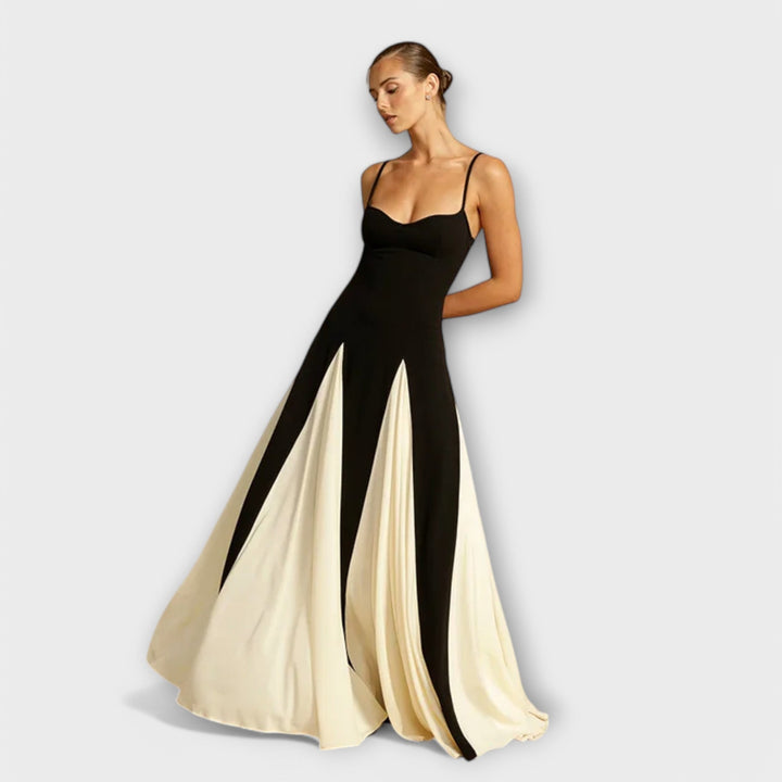 Jasmina™ | Elegant Sort & Hvid Aftenkjole